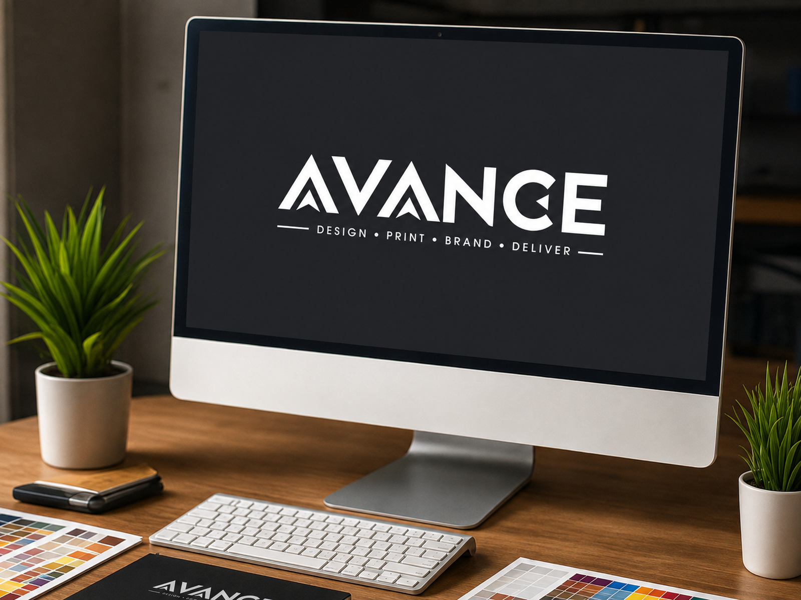 Graphic design workstation with Avance branding